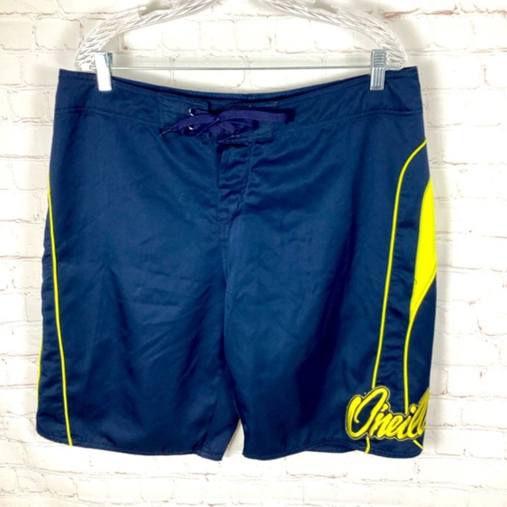O’Neill Men’s Board Shorts Bathing Suit Men’s Size 36 Navy Blue Yellow